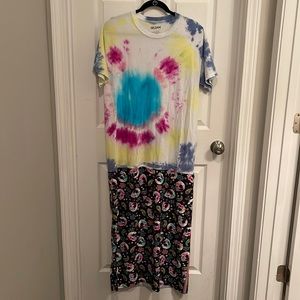 Upcycled tie dye shirt with sugar skull bottom